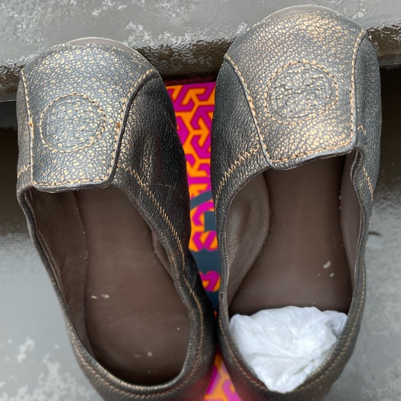 Tory Burch Eddie Metallic Bronze Brown Elastic Ballet Flat Leather Women's Sz 7 - Picture 5 of 5